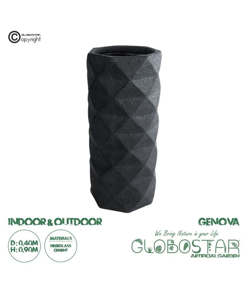 GloboStar® Artificial Garden GENOVA 20724 Επιδαπέδιο Πολυεστερικό Τσιμεντένιο Κασπώ Γλάστρα - Flower Pot Μαύρο Φ40 x Υ90cm